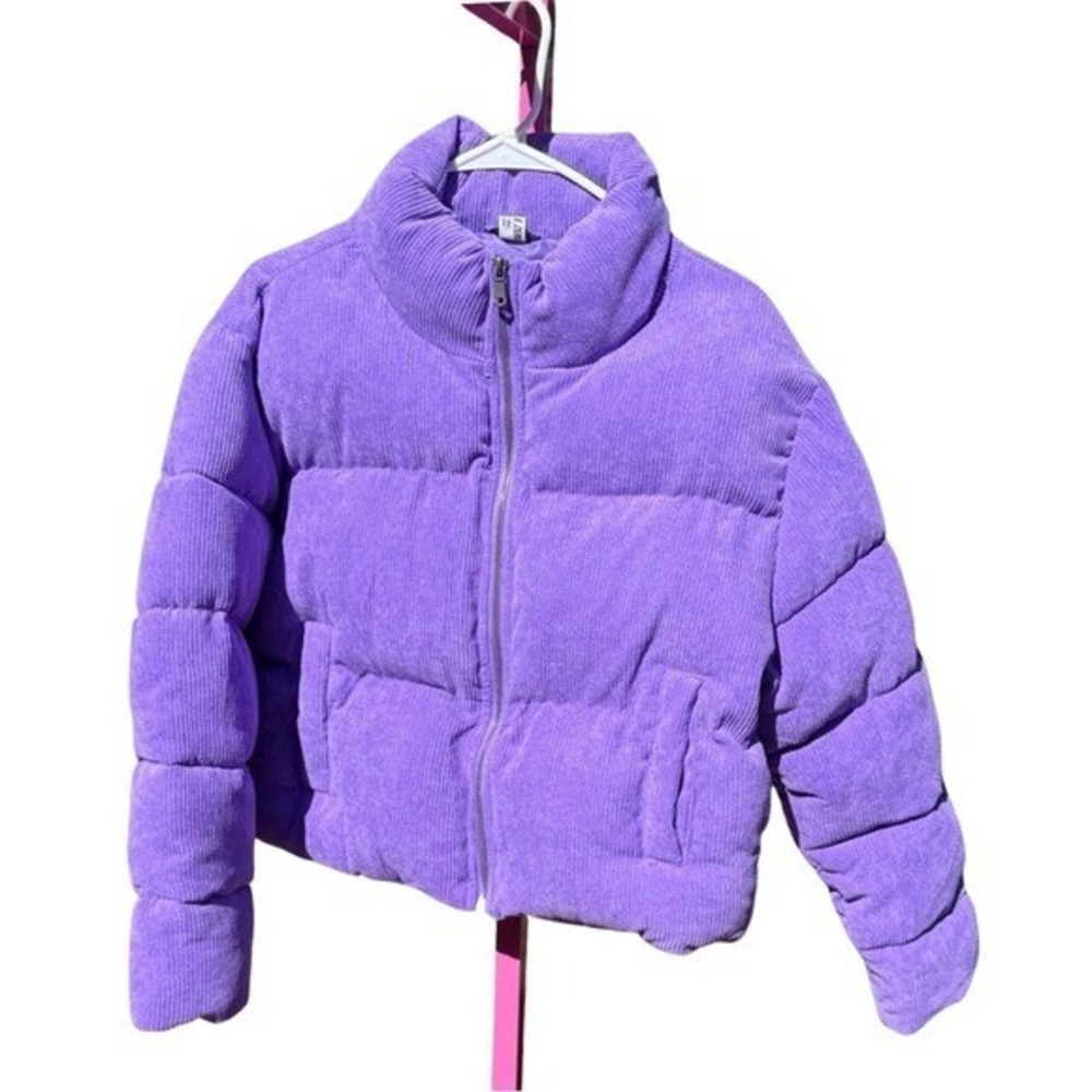 Double Zero Purple Corduroy Puffer Jacket Cropped Quilted Small Zip Up Puffy